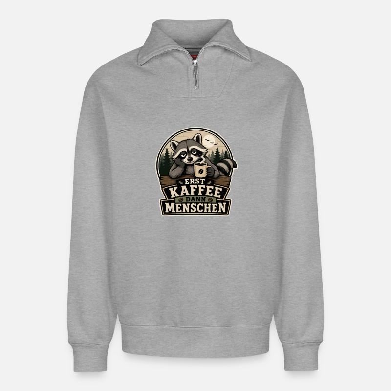 Erst Kaffee Dann Menschen - Relaxed Unisex Organic Half Zip Sweatshirt – von SPREAD - Grau meliert