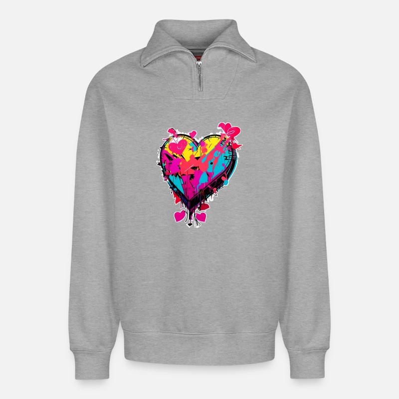 Herz Kunst - Relaxed Unisex Organic Half Zip Sweatshirt – von SPREAD - Grau meliert