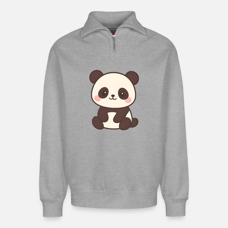 Niedliches Panda Kinderdesign - Relaxed Unisex Organic Half Zip Sweatshirt – von SPREAD - Grau meliert