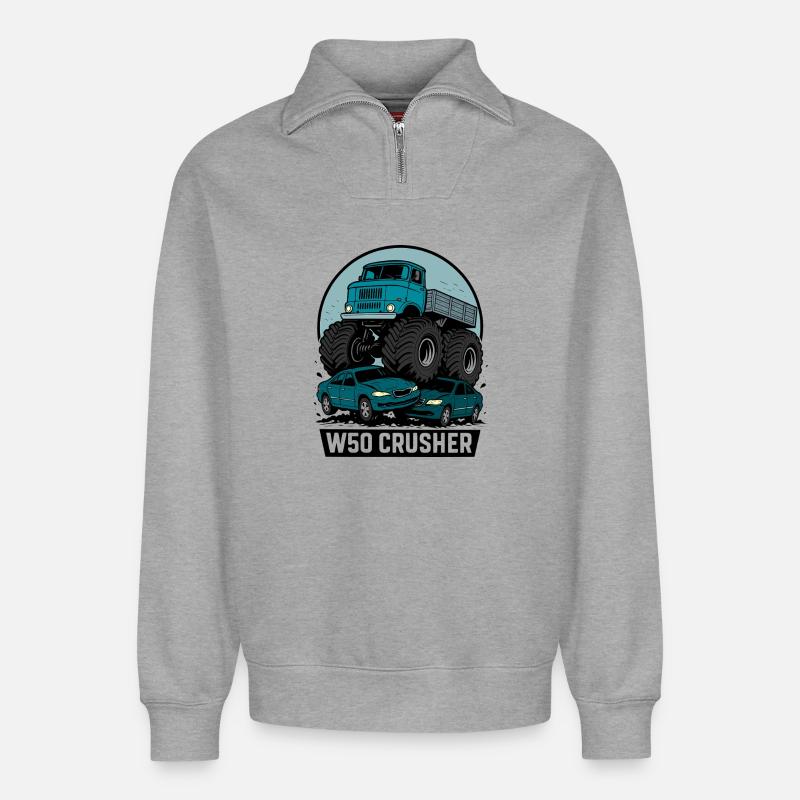 W50 Crusher - Relaxed Unisex Organic Half Zip Sweatshirt – von SPREAD - Grau meliert