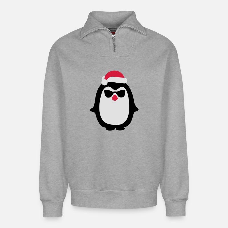 Weihnachtspinguin - Relaxed Unisex Organic Half Zip Sweatshirt – von SPREAD - Grau meliert