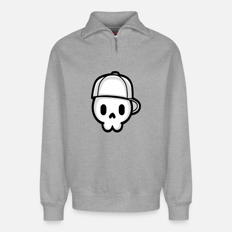 Verspielter Schädel mit Kappe Illustration - Relaxed Unisex Organic Half Zip Sweatshirt – von SPREAD - Grau meliert