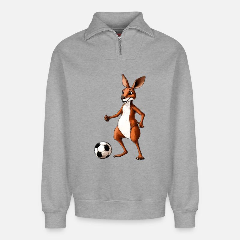 Fussball Känguru - Relaxed Unisex Organic Half Zip Sweatshirt – von SPREAD - Grau meliert