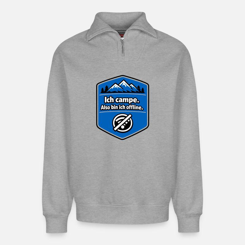 Camping - ich bin offline - Relaxed Unisex Organic Half Zip Sweatshirt – von SPREAD - Grau meliert