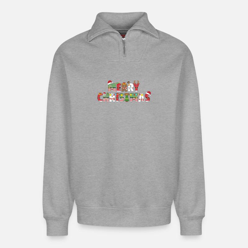 Merry Christmas - Relaxed Unisex Organic Half Zip Sweatshirt – von SPREAD - Grau meliert