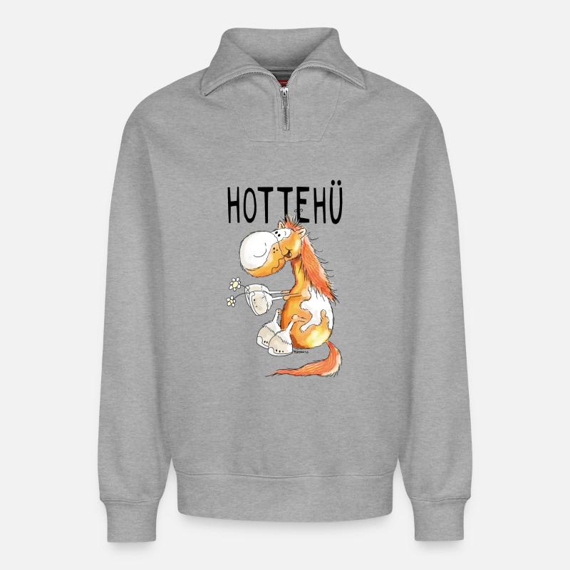 Hottehü Pferd - Pferde - Pony - Pferdchen - Comic - Relaxed Unisex Organic Half Zip Sweatshirt – von SPREAD - Grau meliert