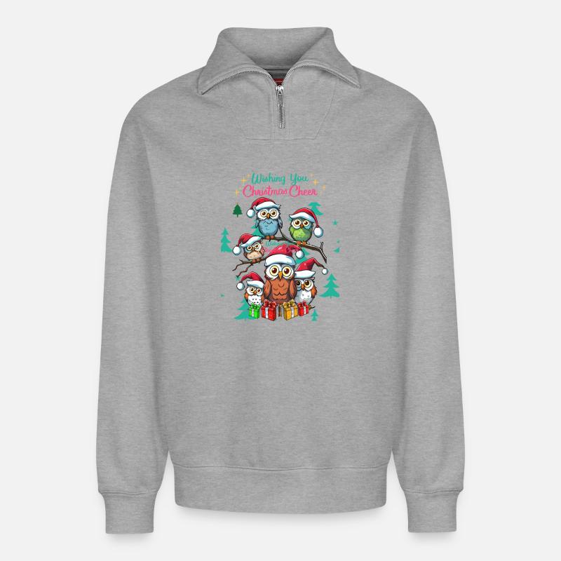 Festliche Eule Weihnachtsstimmung Design - Relaxed Unisex Organic Half Zip Sweatshirt – von SPREAD - Grau meliert