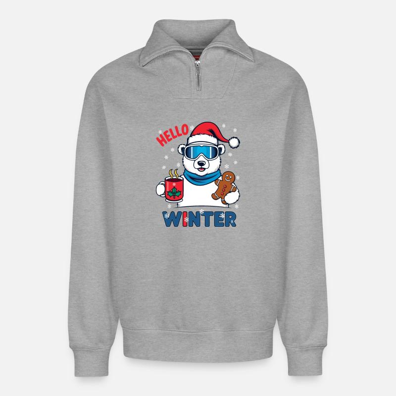 Eisbär mit Lebkuchen - Relaxed Unisex Organic Half Zip Sweatshirt – von SPREAD - Grau meliert