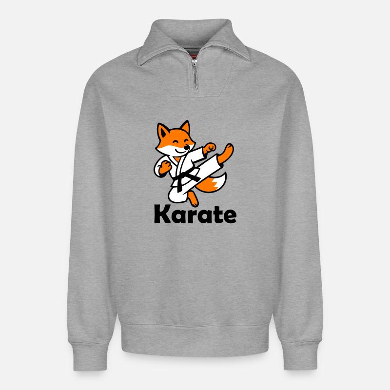 Karate Fuchs - Relaxed Unisex Organic Half Zip Sweatshirt – von SPREAD - Grau meliert