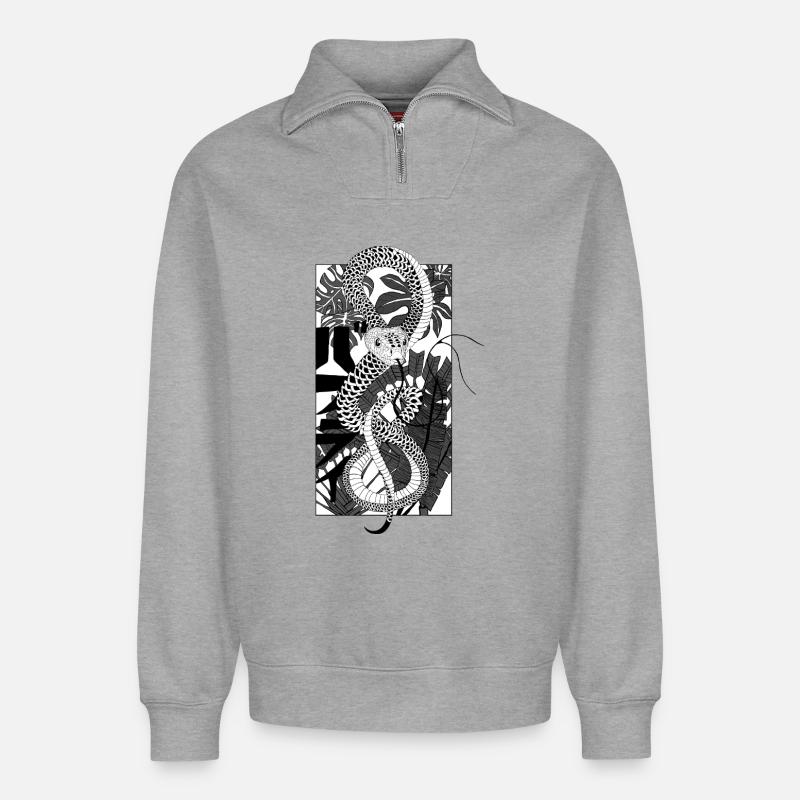 Snake 2 - Relaxed Unisex Organic Half Zip Sweatshirt – von SPREAD - Grau meliert
