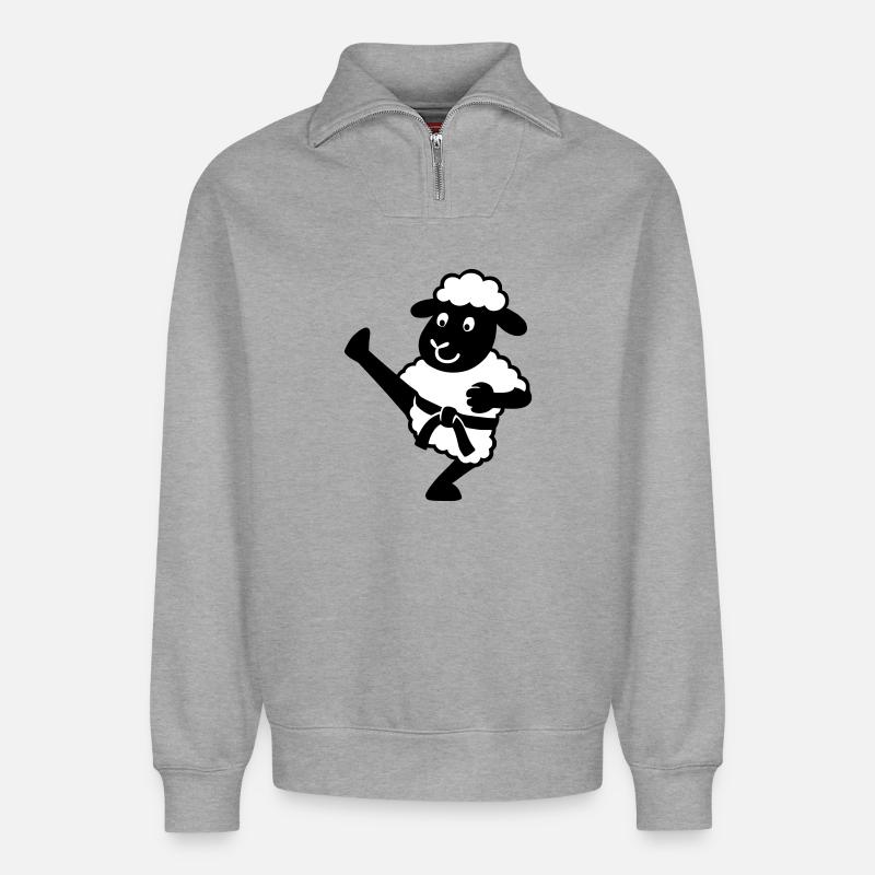 Karaté Mouton - Sweat unisexe décontracté en coton biologique à demi-zip – de SPREAD - gris chiné