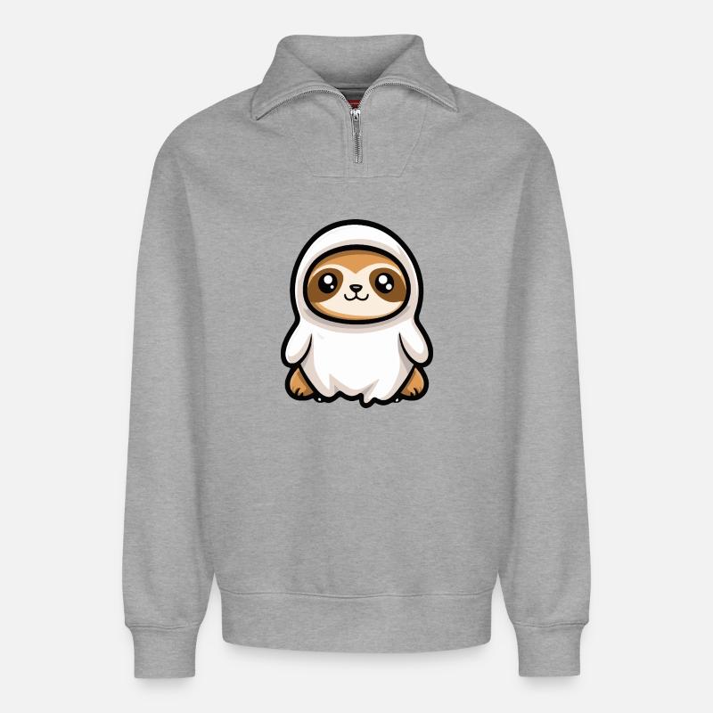 Faultier Halloween Geist - Relaxed Unisex Organic Half Zip Sweatshirt – von SPREAD - Grau meliert