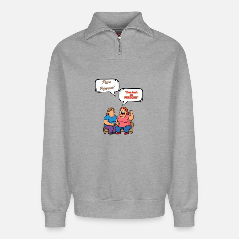 Pizza Peperoni Streit - Relaxed Unisex Organic Half Zip Sweatshirt – von SPREAD - Grau meliert