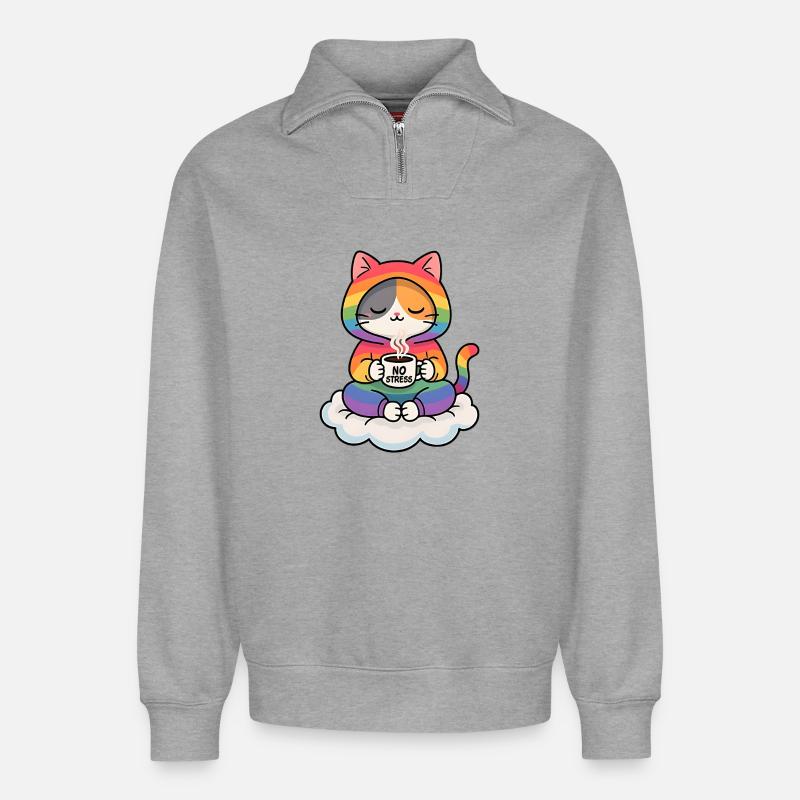 Regenbogenkatze auf einer Wolke - Relaxed Unisex Organic Half Zip Sweatshirt – von SPREAD - Grau meliert