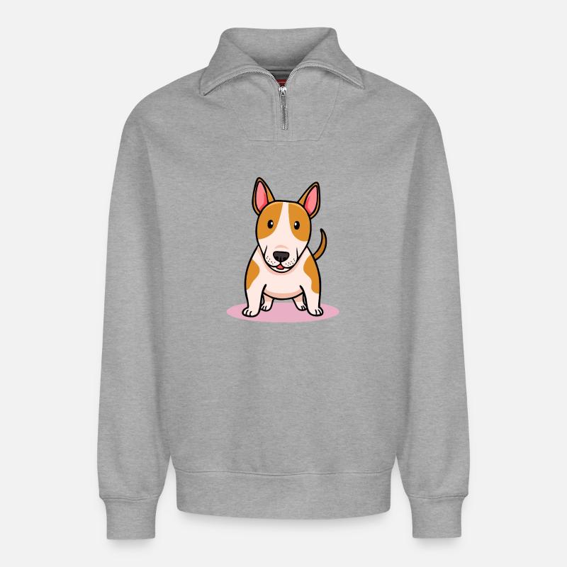 Bullterrier(Comic) - Relaxed Unisex Organic Half Zip Sweatshirt – von SPREAD - Grau meliert