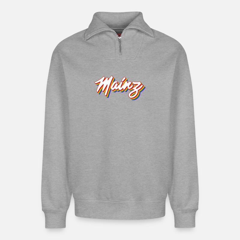 Schriftzug Mainz Pride - Relaxed Unisex Organic Half Zip Sweatshirt – von SPREAD - Grau meliert
