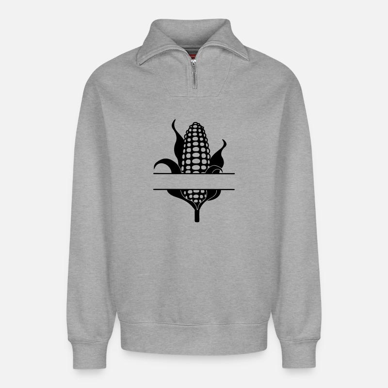 Maiskolben-Textbanner - Relaxed Unisex Organic Half Zip Sweatshirt – von SPREAD - Grau meliert