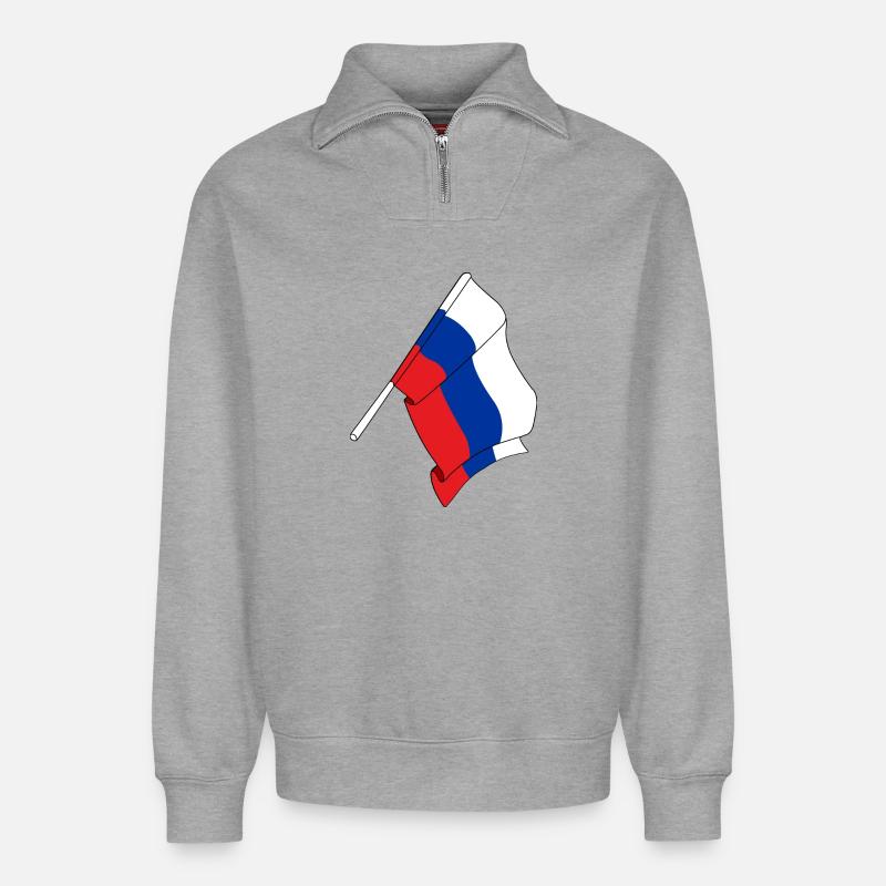 Drapeau Russie - Sweat unisexe décontracté en coton biologique à demi-zip – de SPREAD - gris chiné