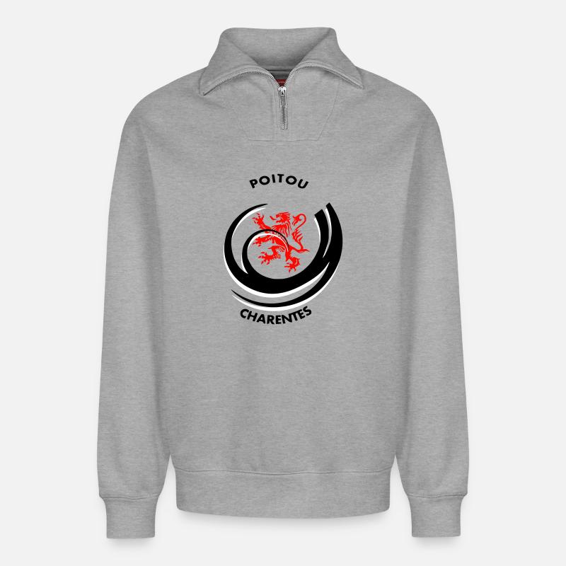 Emblem Poitou Charentes - Relaxed Unisex Organic Half Zip Sweatshirt – von SPREAD - Grau meliert