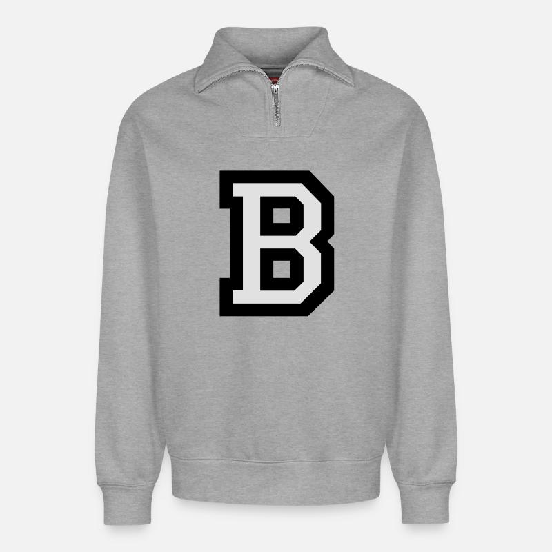 Buchstabe B - Relaxed Unisex Organic Half Zip Sweatshirt – von SPREAD - Grau meliert