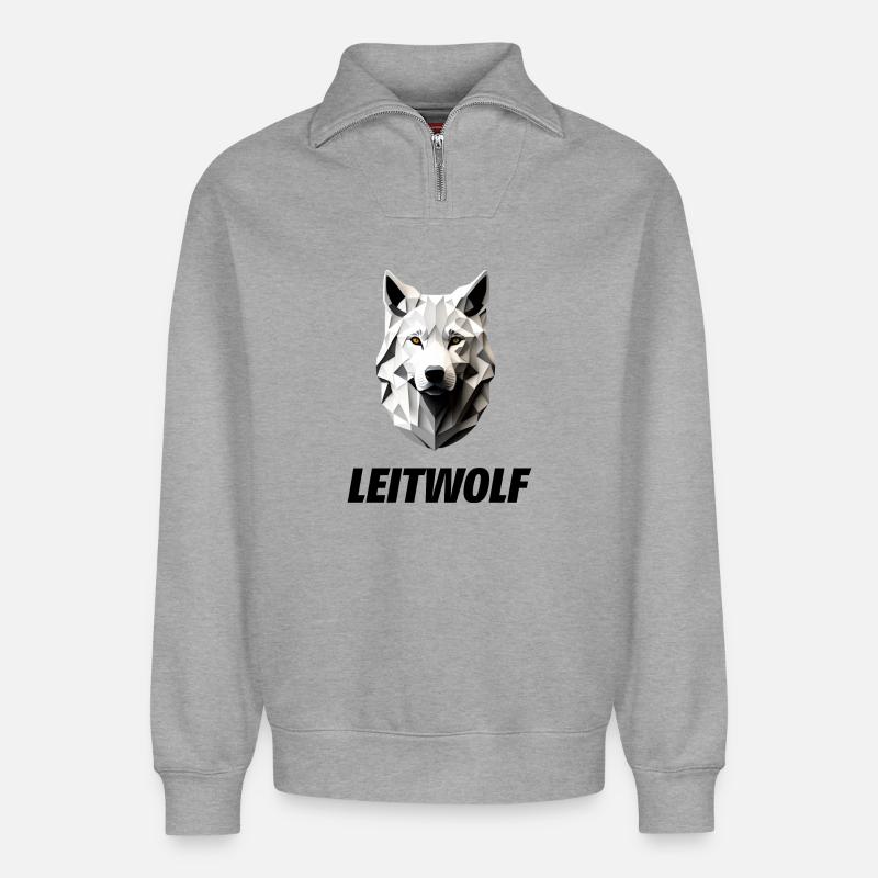 weißer Kopf vom Leitwolf - Relaxed Unisex Organic Half Zip Sweatshirt – von SPREAD - Grau meliert