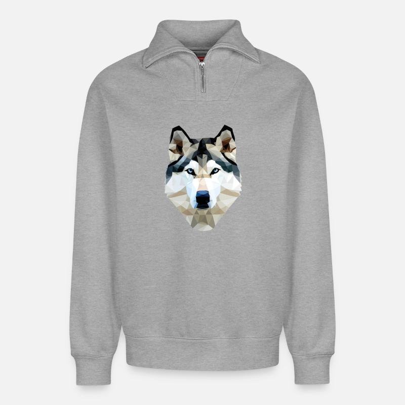 Polygone de chien husky - Sweat unisexe décontracté en coton biologique à demi-zip – de SPREAD - gris chiné