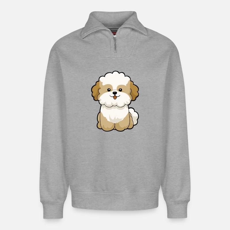 Chibi Pudel Pal Maskottchen - Relaxed Unisex Organic Half Zip Sweatshirt – von SPREAD - Grau meliert