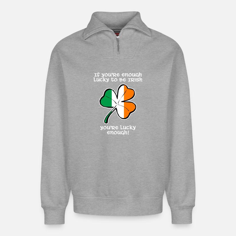 Glücklicherweise bin ich Ire. - Relaxed Unisex Organic Half Zip Sweatshirt – von SPREAD - Grau meliert