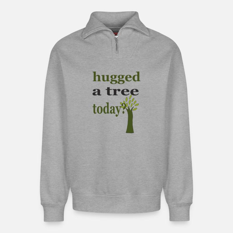 hugged a tree - Relaxed Unisex Organic Half Zip Sweatshirt – von SPREAD - Grau meliert