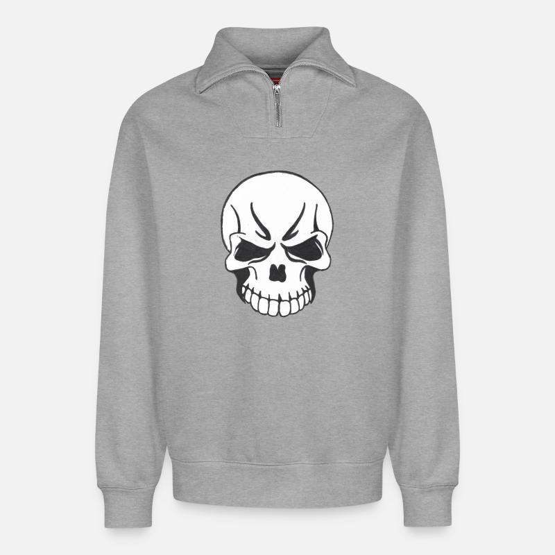 SKULL COMIC STYLE - Relaxed Unisex Organic Half Zip Sweatshirt – by SPREAD - heather grey