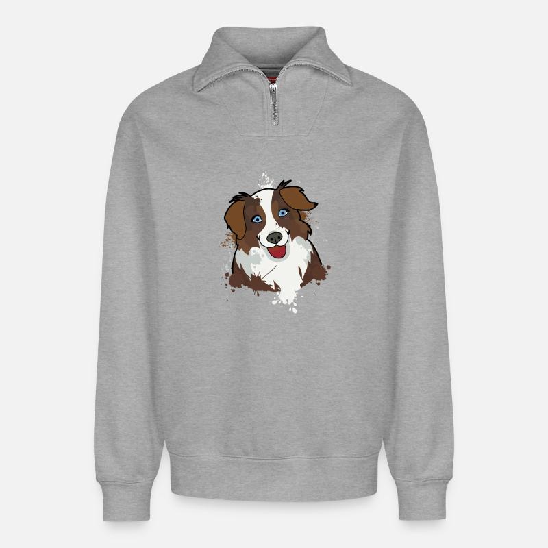 Australian Shepherd - Sweat unisexe décontracté en coton biologique à demi-zip – de SPREAD - gris chiné