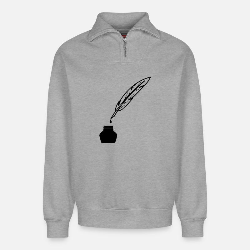 Feder als Stift zum Schreiben - Relaxed Unisex Organic Half Zip Sweatshirt – von SPREAD - Grau meliert