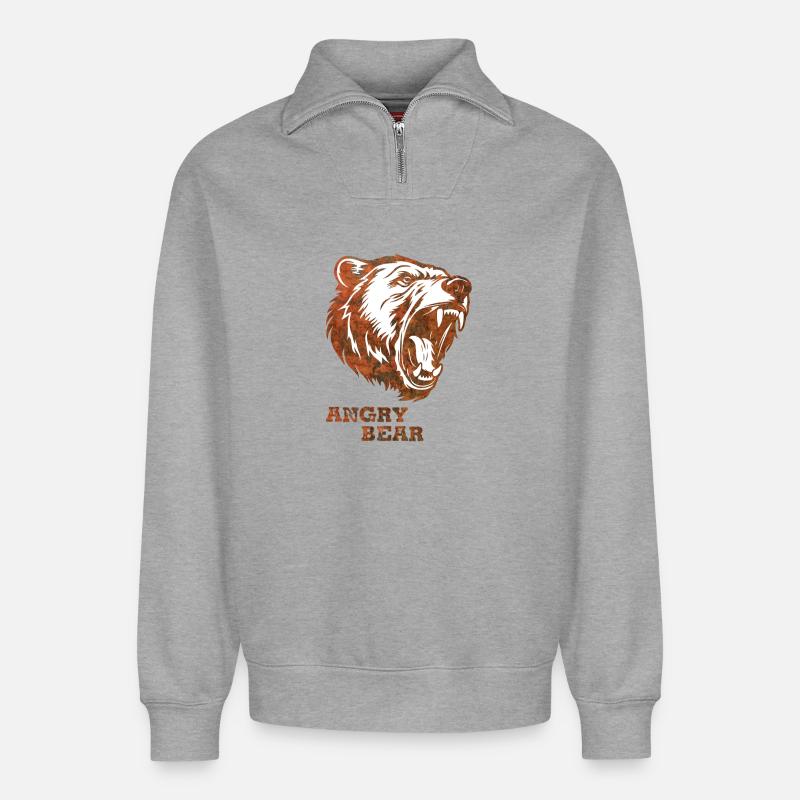 Wütender Bär - Relaxed Unisex Organic Half Zip Sweatshirt – von SPREAD - Grau meliert
