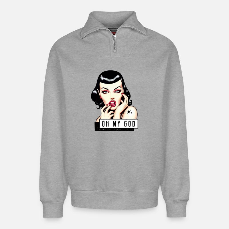 Lola Rockabilly Illustration TShirt - Sweat unisexe décontracté en coton biologique à demi-zip – de SPREAD - gris chiné