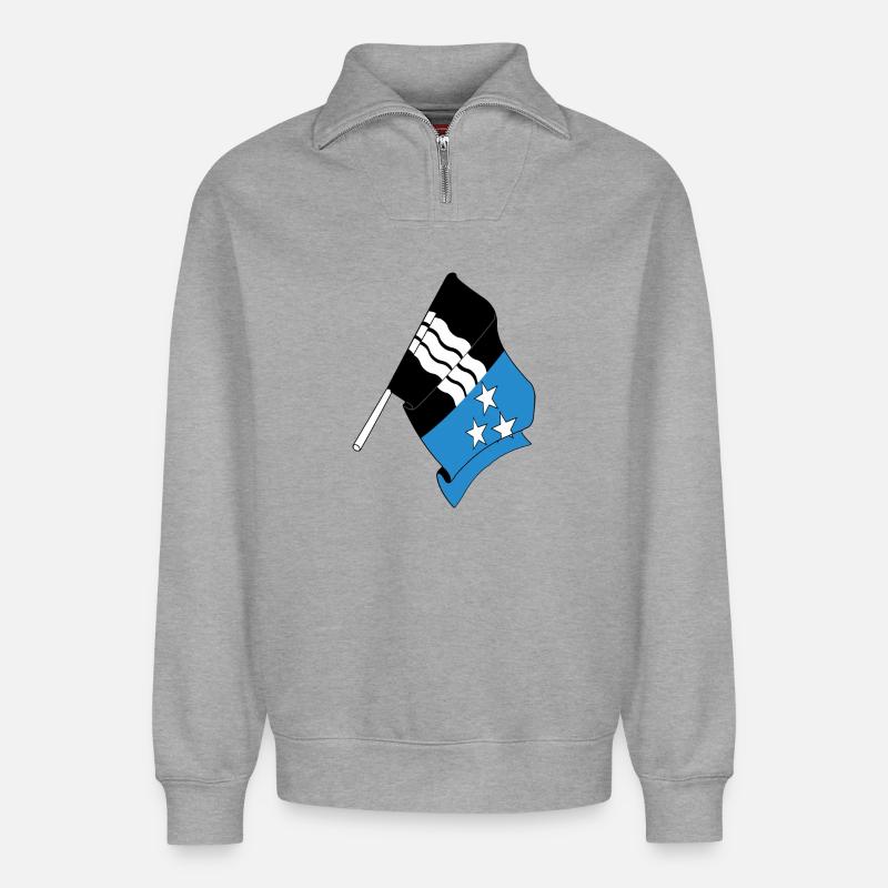 Drapeau Argovie Suisse - Sweat unisexe décontracté en coton biologique à demi-zip – de SPREAD - gris chiné