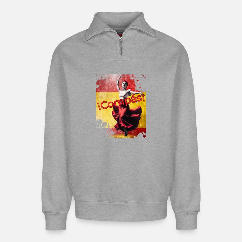 Flamenco-Tänzer Compás - Relaxed Unisex Organic Half Zip Sweatshirt – von SPREAD - Grau meliert