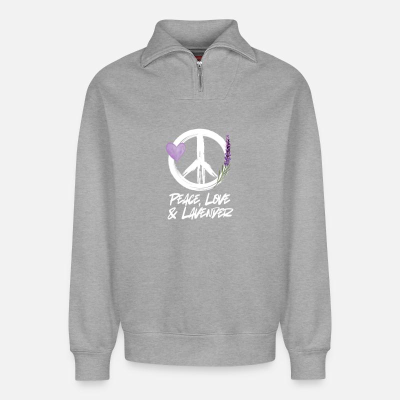 Love, Peace & Lavender - Relaxed Unisex Organic Half Zip Sweatshirt – von SPREAD - Grau meliert