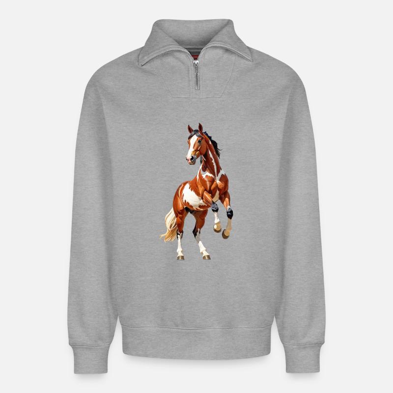 Cheval - Sweat unisexe décontracté en coton biologique à demi-zip – de SPREAD - gris chiné