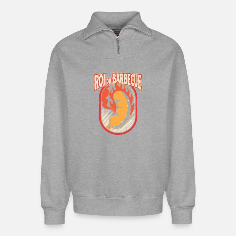 Roi du Barbecue Feu - Sweat unisexe décontracté en coton biologique à demi-zip – de SPREAD - gris chiné