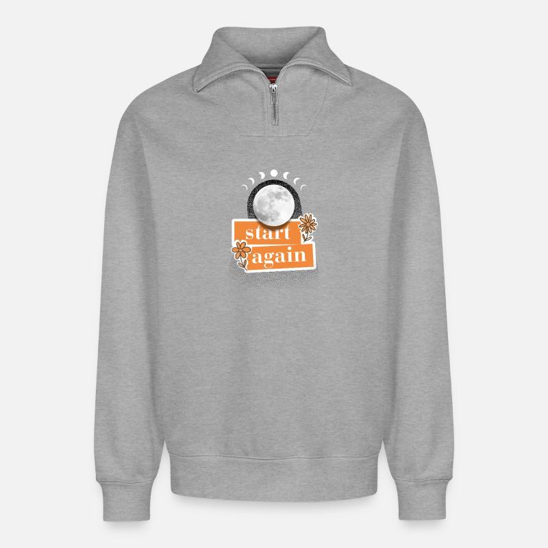 start again - Relaxed Unisex Organic Half Zip Sweatshirt – by SPREAD - heather grey
