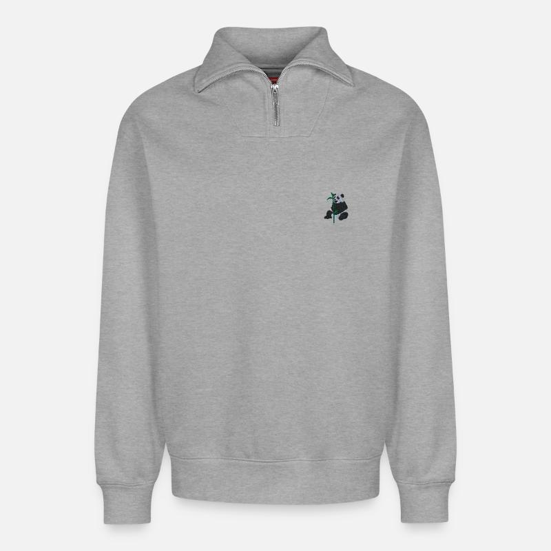 Pandabär - Relaxed Unisex Organic Half Zip Sweatshirt – von SPREAD - Grau meliert