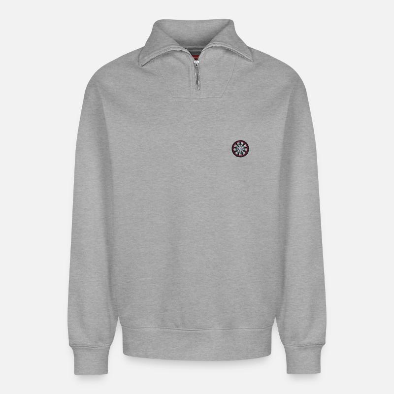 Cible de fléchettes brodée - Sweat unisexe décontracté en coton biologique à demi-zip – de SPREAD - gris chiné