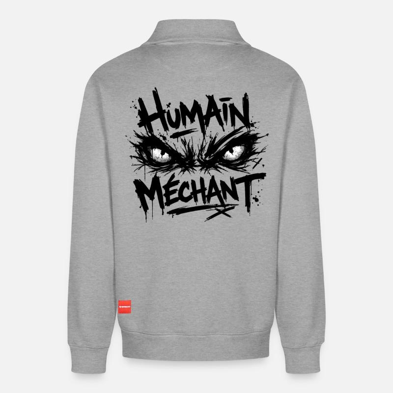 Evil Human Look Black Pattern - Relaxed Unisex Organic Half Zip Sweatshirt – by SPREAD - heather grey