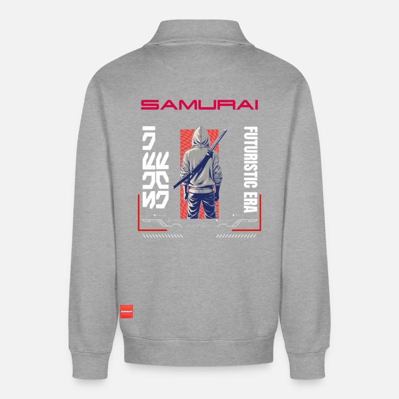Samurai Hoodie Blade - Relaxed Unisex Organic Half Zip Sweatshirt – by SPREAD - heather grey