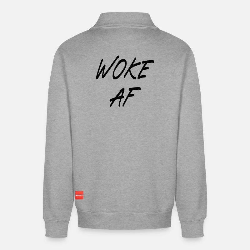 Woke AF - Relaxed Unisex Organic Half Zip Sweatshirt – by SPREAD - heather grey