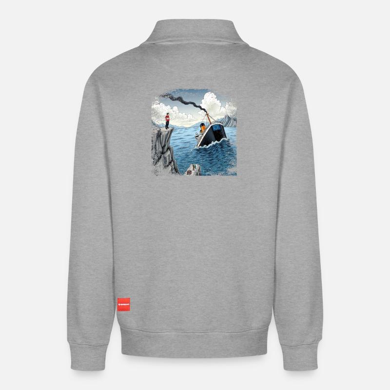 Satire Schweizer Neutralitat - Relaxed Unisex Organic Half Zip Sweatshirt – von SPREAD - Grau meliert