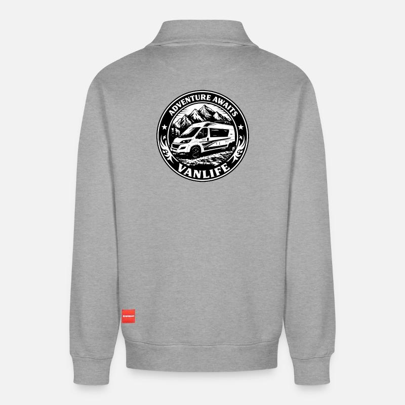 Vanlife - Relaxed Unisex Organic Half Zip Sweatshirt – von SPREAD - Grau meliert