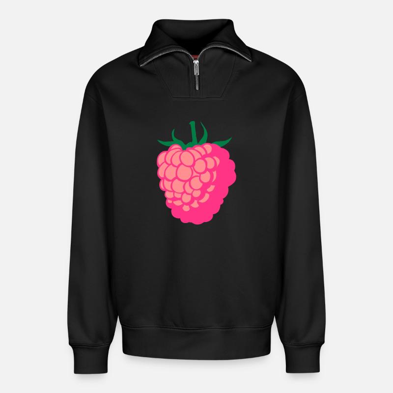 Raspberry fruit - Relaxed Unisex Organic Half Zip Sweatshirt – by SPREAD - black