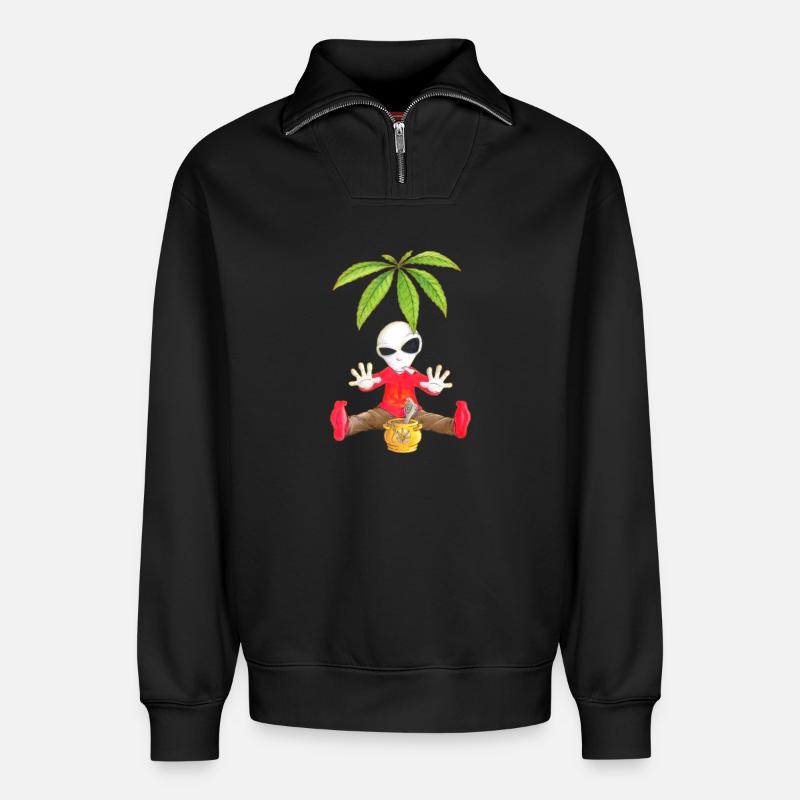 Alien de chanvre - Sweat unisexe décontracté en coton biologique à demi-zip – de SPREAD - noir