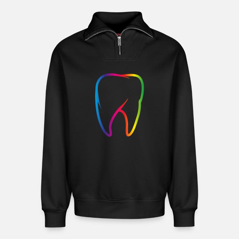 leuchtend bunter Regenbogen Zahn - Relaxed Unisex Organic Half Zip Sweatshirt – von SPREAD - Schwarz